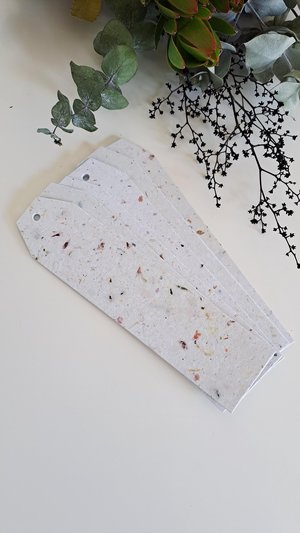 Large tags / labels / bookmarks, handmade recycled paper with botanicals