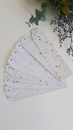 Large tags / labels / bookmarks, handmade recycled paper with botanicals