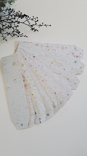Large tags / labels / bookmarks, handmade recycled paper with botanicals