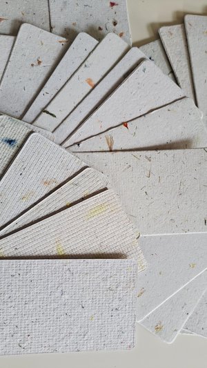 50 Handmade Recycled 2 x 3.5 inch Cards, Neutral, Blank Homemade Paper