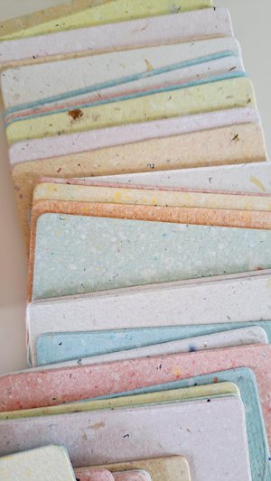 50 Handmade Recycled 2 x 3.5 inch Cards, Coloured Blank Homemade Paper