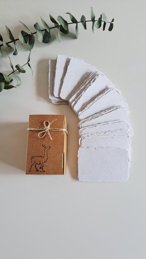50 Llama Fibre Business Cards, Blank Hand-made, Recycled Paper with Llama Fibre, Deckle Edges