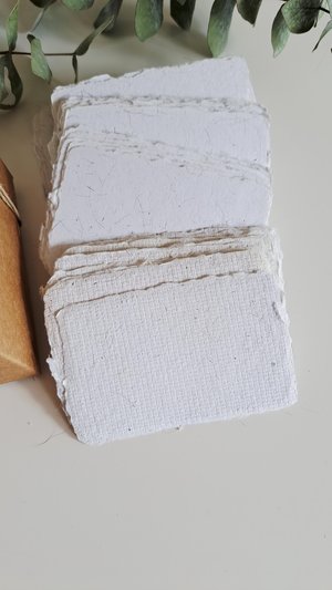 50 Llama Fibre Business Cards, Blank Hand-made, Recycled Paper with Llama Fibre, Deckle Edges