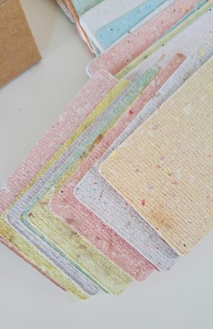 50 Handmade Recycled 2 x 3.5 inch Cards, Coloured Blank Homemade Paper