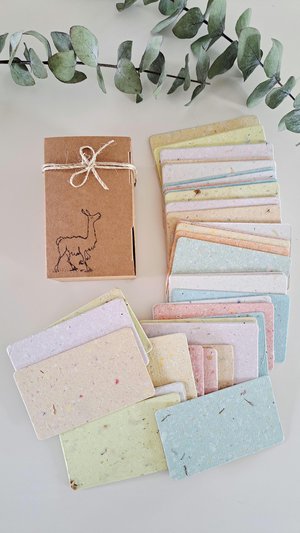 50 Handmade Recycled 2 x 3.5 inch Cards, Coloured Blank Homemade Paper
