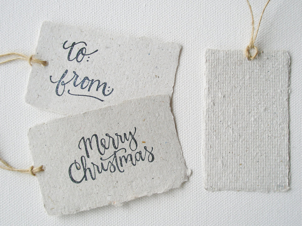 8 CHRISTMAS Llama Poo Gift Tags, Recycled Merry Xmas Tags, To / From Swing Tags with Deckle Edge for Gifts, Gifting Supplies, Calligraphy