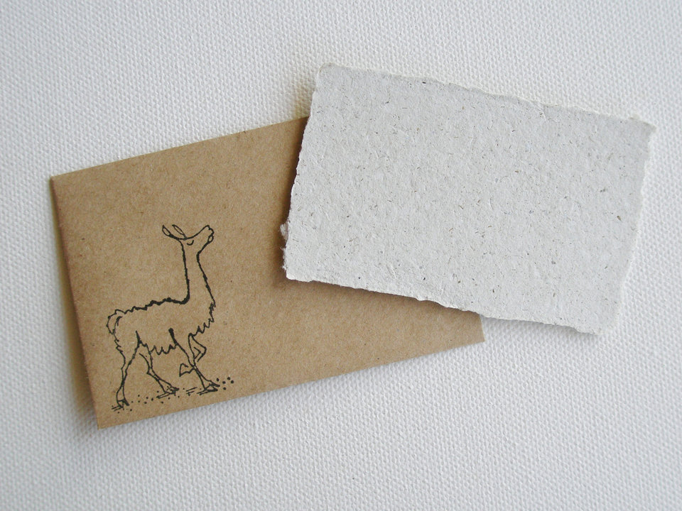 Handmade Recycled Llama Poo Paper Mini Gift Card with Brown Envelope