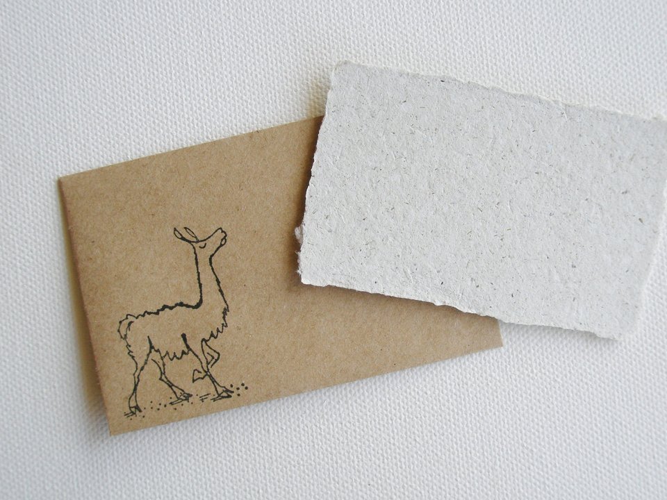 Handmade Recycled Llama Poo Paper Mini Gift Card with Brown Envelope