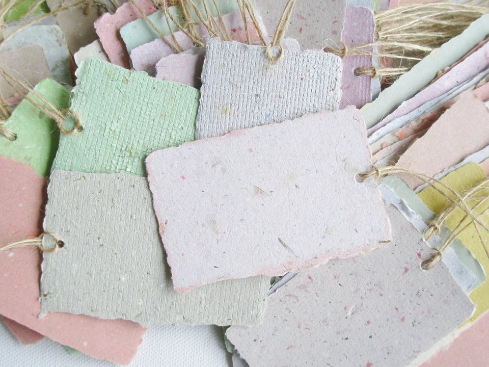 Handmade Recycled Paper Tags - 100 Gift Tags - Bulk Swing Tags - Deckle Edge Tags - Eco Friendly Gift Tags - Eco Friendly Gifts - Name Tags