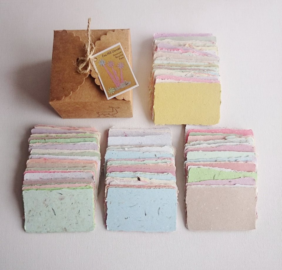 20 colourful Handmade Recycled Cards 2 x 3 inch size with deckle edges for place cards and Florists