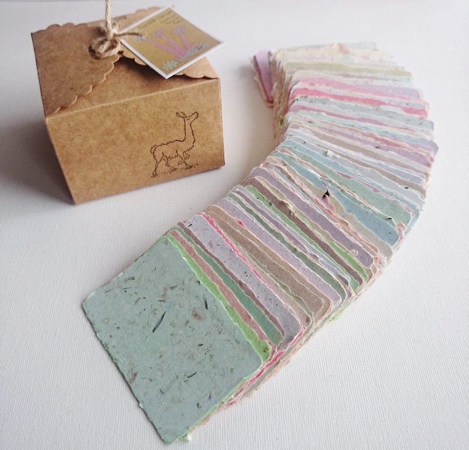 20 colourful Handmade Recycled Cards 2 x 3 inch size with deckle edges for place cards and Florists