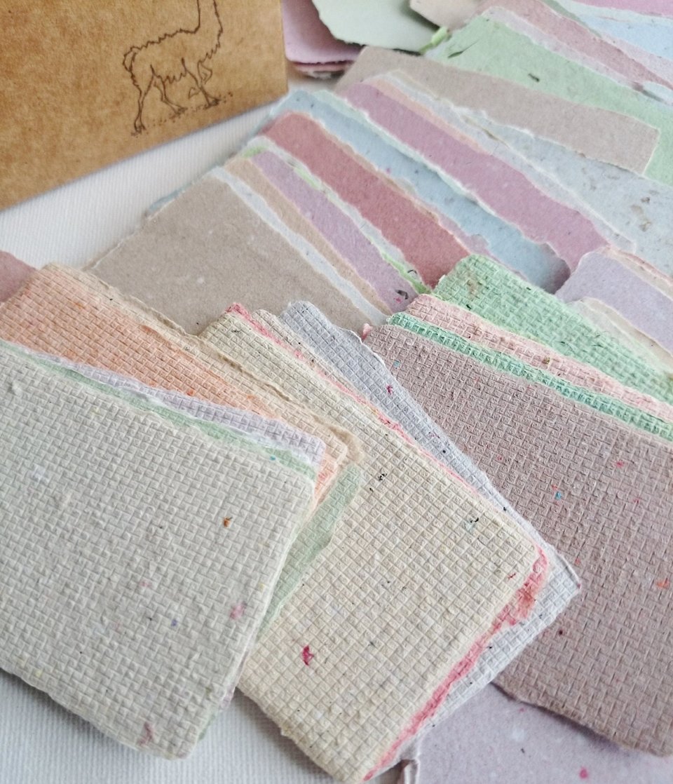 20 Handmade Recycled Paper Cards for Stamping, 3" x 2" Eco friendly Samples to use with rubber stamps or for party place card & calligraphy