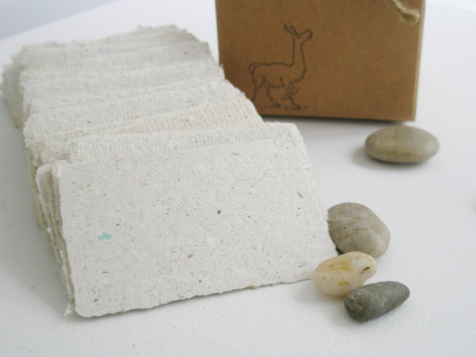 45 Llama Poo Paper Business Cards, Blank Hand-made Recycled Paper with deckle edge