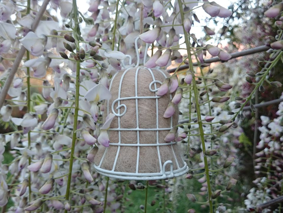 2 white Bells, Bird Nesters, Garden Wedding Decor, Wedding bells, Gift for the Bride, White Wedding, Wedding Decorations, Eco Wedding