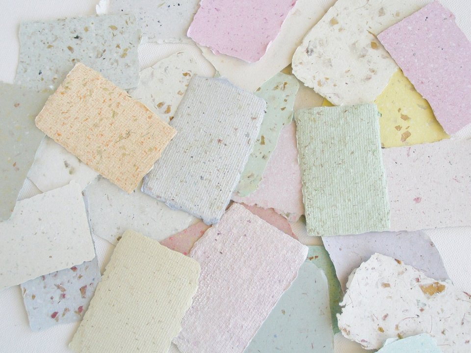 Damaged / Scrap Small Paper Pieces for Art / Craft Project. REJECTED 30 x Rough Handmade Recycled Paper with deckle edge bundle / pack.