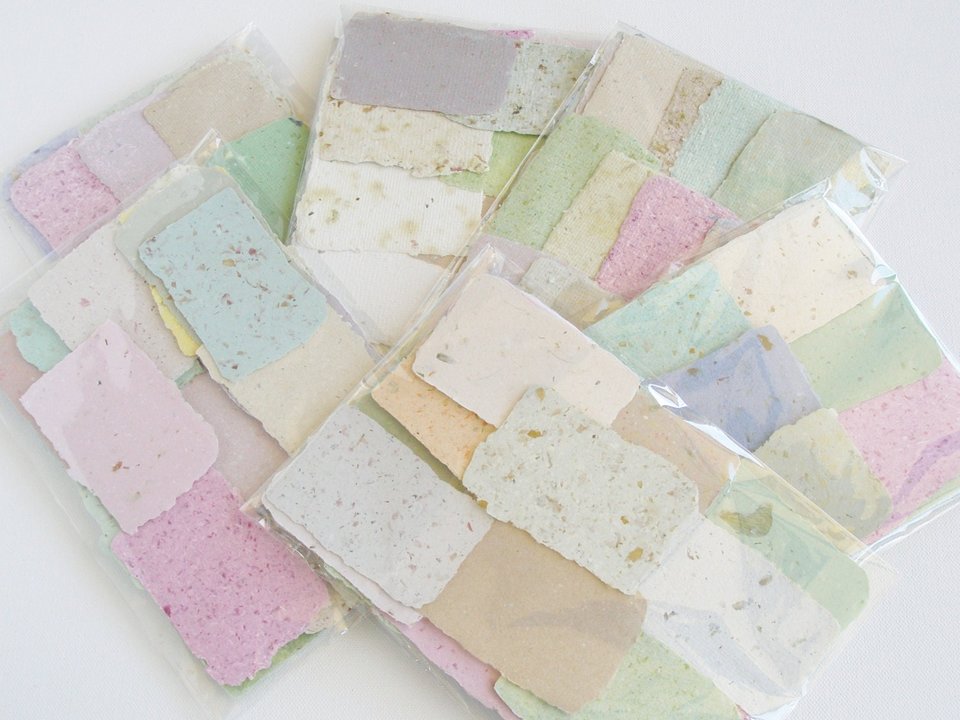 Damaged / Scrap Small Paper Pieces for Art / Craft Project. REJECTED 30 x Rough Handmade Recycled Paper with deckle edge bundle / pack.