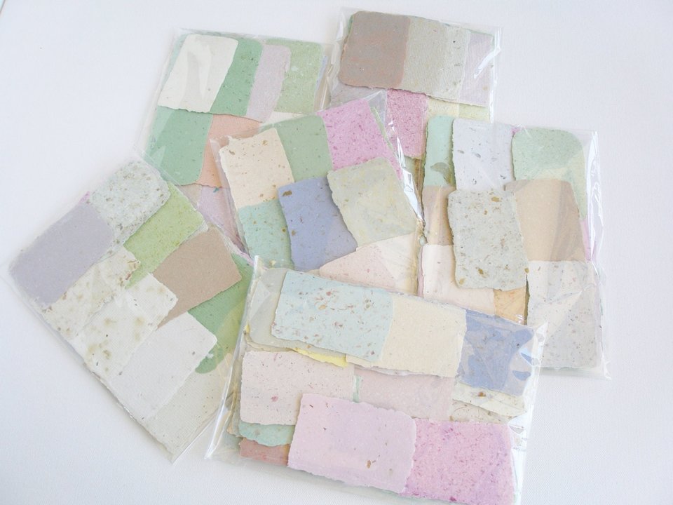 Damaged / Scrap Small Paper Pieces for Art / Craft Project. REJECTED 30 x Rough Handmade Recycled Paper with deckle edge bundle / pack.