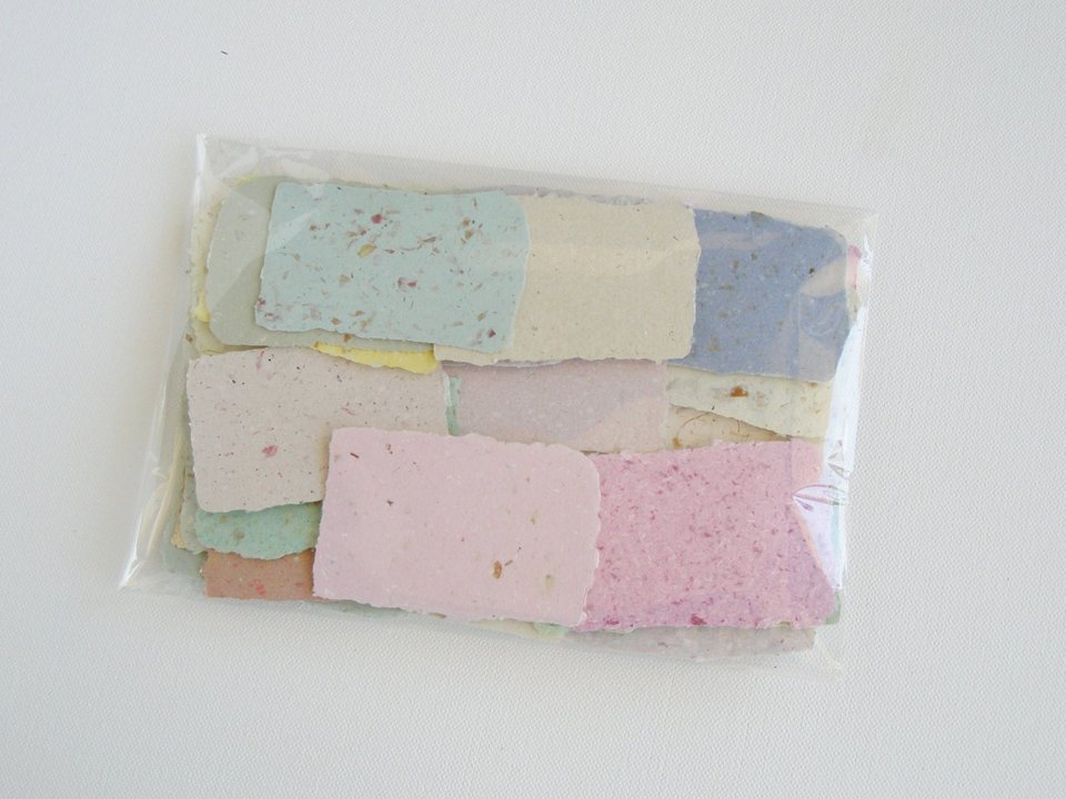 Damaged / Scrap Small Paper Pieces for Art / Craft Project. REJECTED 30 x Rough Handmade Recycled Paper with deckle edge bundle / pack.