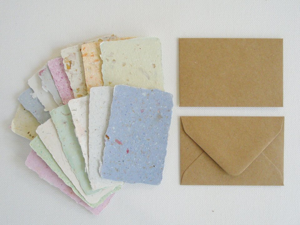 100 Cards with Brown Envelopes, handmade cards with envelopes, Mini Blank Cards and Envelopes, Recycled cards, gift cards, florist's cards
