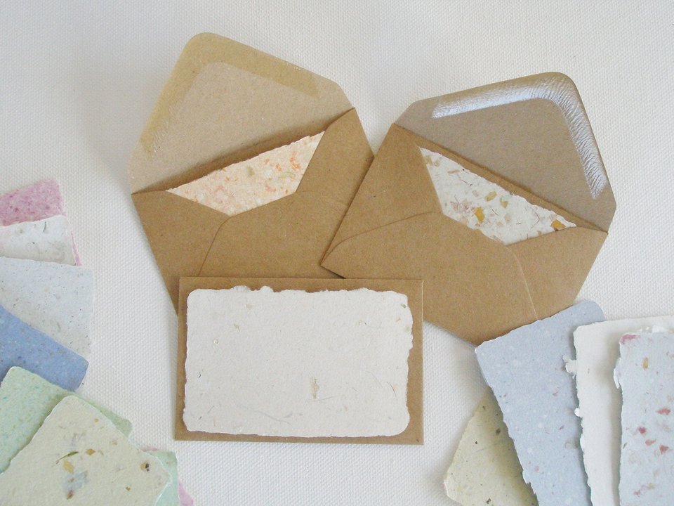 Hand made Cards with Envelopes, recycled Card Set, 20 Mini Gift Cards, Homemade Cards, Florist's card, Mini Blank Cards with Envelopes