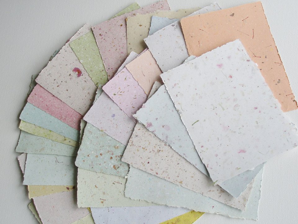 10 sheets 4 x 6"  handmade recycled mixed colour Paper, Botanicals, Flowers, Petals, Assemblage. For poets, calligraphy, letter writing