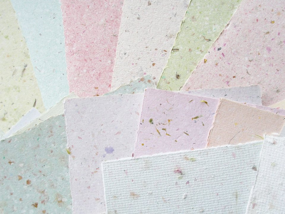 10 sheets 4 x 6"  handmade recycled mixed colour Paper, Botanicals, Flowers, Petals, Assemblage. For poets, calligraphy, letter writing
