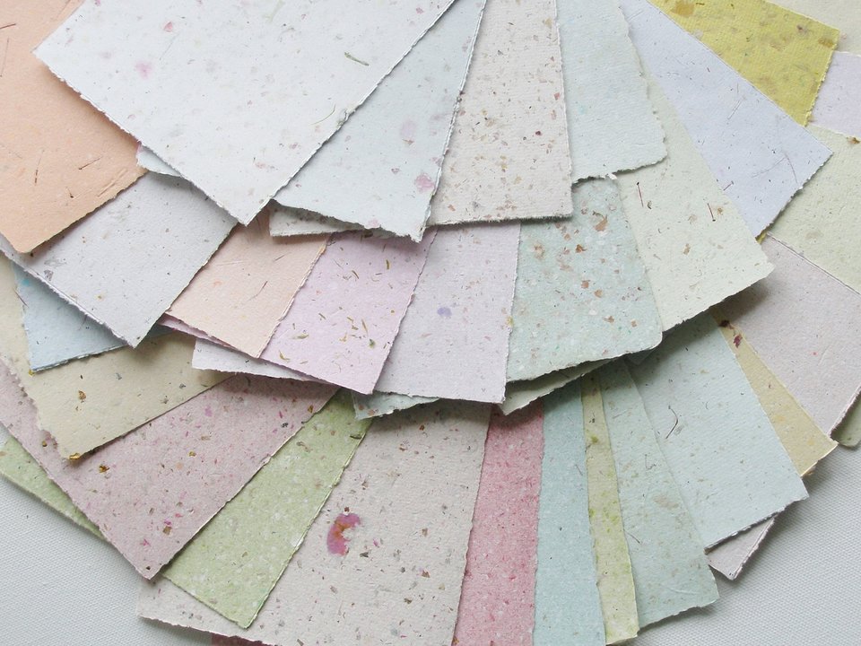 10 sheets 4 x 6"  handmade recycled mixed colour Paper, Botanicals, Flowers, Petals, Assemblage. For poets, calligraphy, letter writing