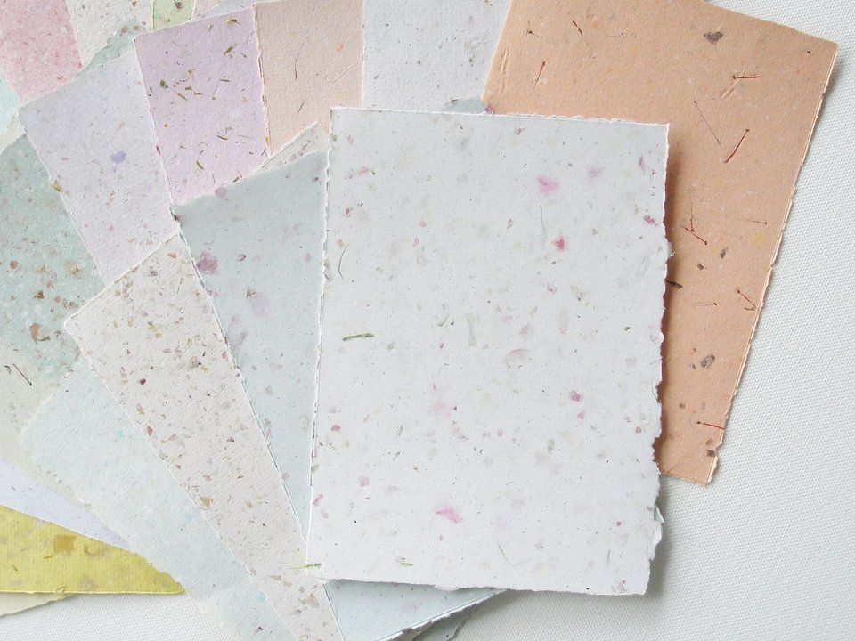10 sheets 4 x 6"  handmade recycled mixed colour Paper, Botanicals, Flowers, Petals, Assemblage. For poets, calligraphy, letter writing