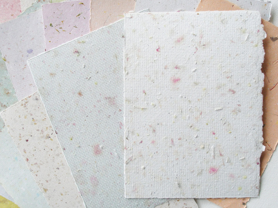 10 sheets 4 x 6"  handmade recycled mixed colour Paper, Botanicals, Flowers, Petals, Assemblage. For poets, calligraphy, letter writing