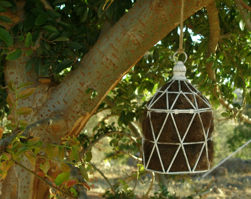 Geometric Bird Nester with Llama Fibre. Nesting Material to Attract Native Birds to your Garden. Eco Friendly Gift for nature lover