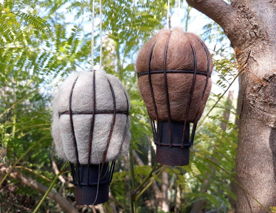 Hot Air Balloon Bird Nester. Outdoor home isolation Gift with Llama Fibre Nest Building Material. Children's homeschool nature activity