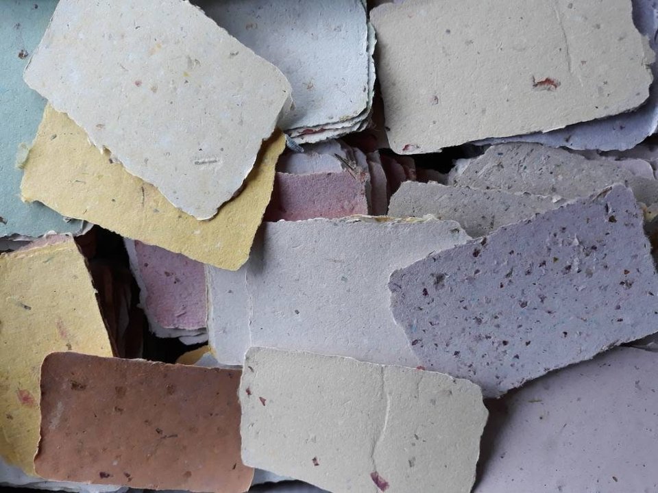 Box of 150 Rejected Handmade Recycled Scrap Paper Pieces / Cards. Imperfect deckle edge small pieces for art project, scrapbooking, journals