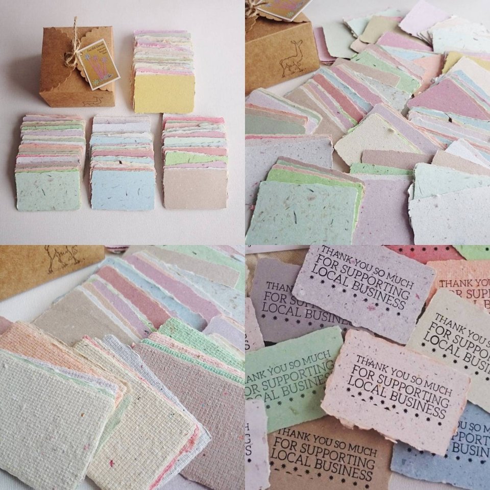 20 Handmade Recycled Paper Cards for Stamping, 3" x 2" Eco friendly Samples to use with rubber stamps or for party place card & calligraphy