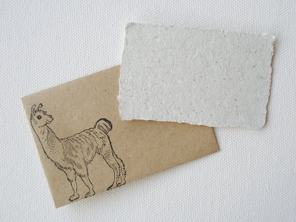 Card and envelope, Llama Poo Paper card, Handmade card, Recycled card, Gift Card, mini card, florist card, card with envelope, small card