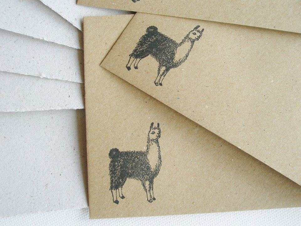 6x4 Inch Llama Poo Paper Letter Set. Handmade writing sheets with stamped envelopes. Gift for llama lover or llama theme party