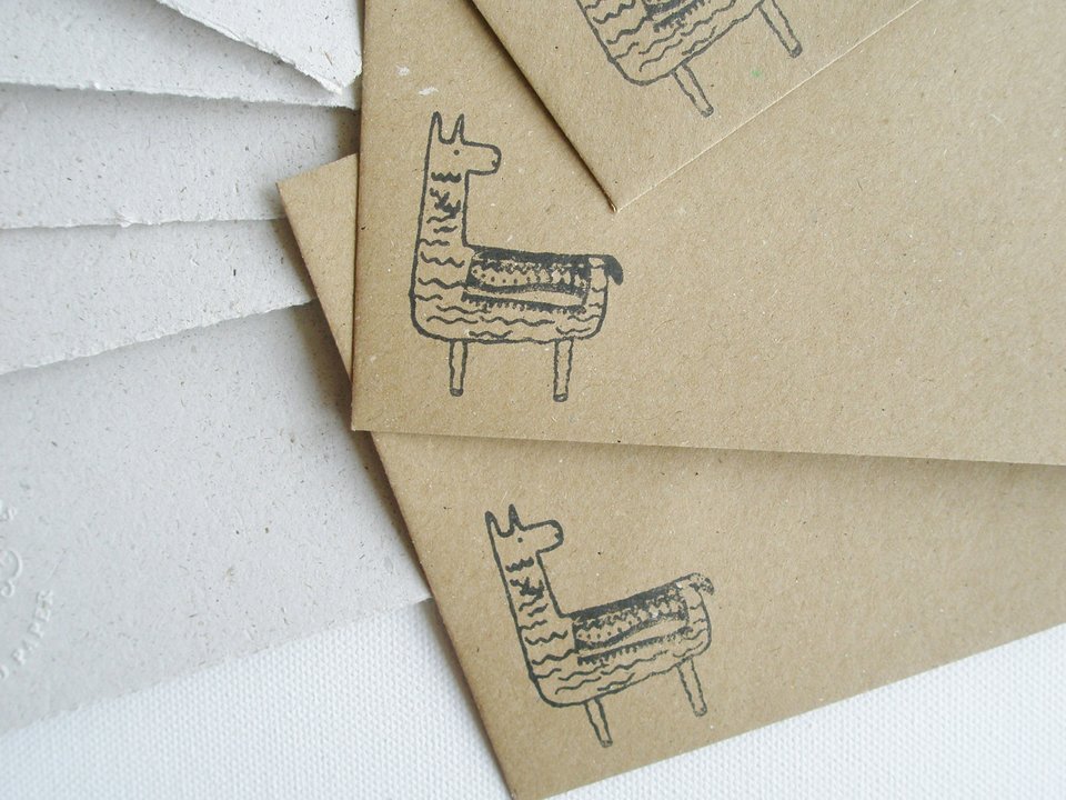 6x4 Inch Llama Poo Paper Letter Set. Writing paper with envelopes. Recycled stationery set for children