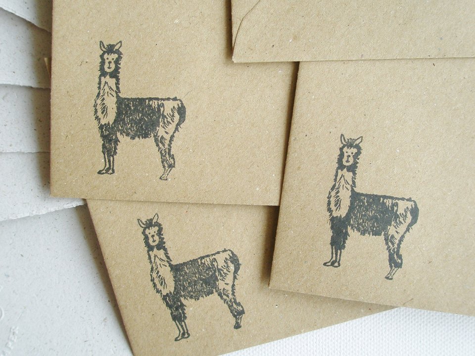 Letter Set made with Llama Poo Paper. 6 x 4 inch childs stationery set. Children's recycled writing set with envelopes