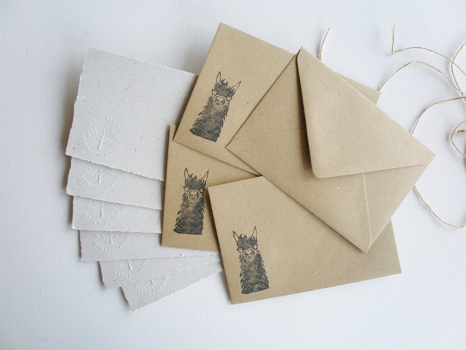 6x4 inch Llama Poo Paper Letter writing set. Stationery set with home made recycled writing paper