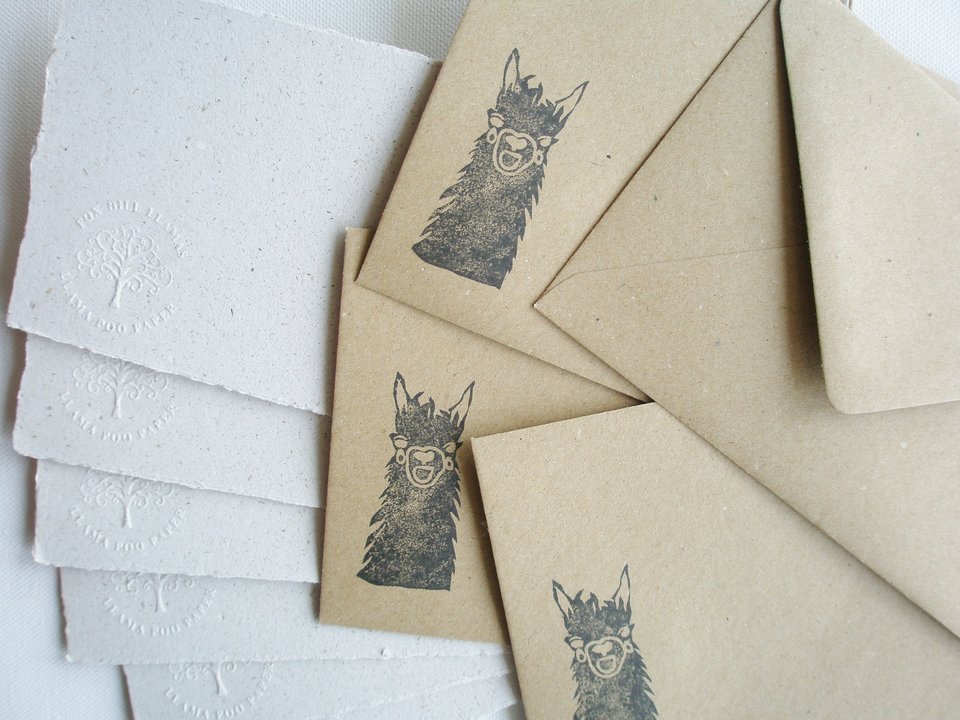 6x4 inch Llama Poo Paper Letter writing set. Stationery set with home made recycled writing paper