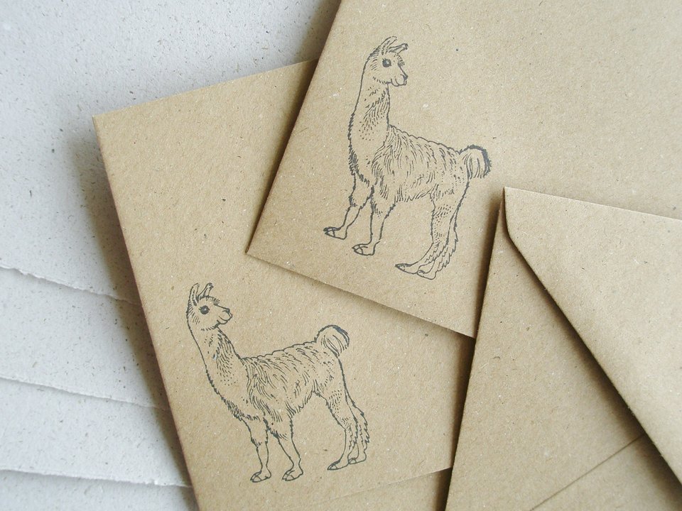 Llama Letter Writing Set with Poo Paper. 6x4 Inch stationery for llama birthday. Hand made writing set for baby shower invitations