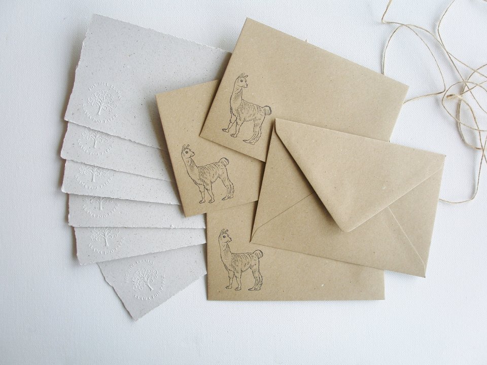Llama Letter Writing Set with Poo Paper. 6x4 Inch stationery for llama birthday. Hand made writing set for baby shower invitations