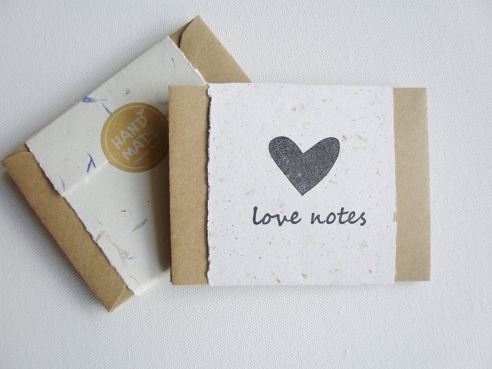 Love Note Kit with Hand made Paper. Mini Notes with Envelopes. Homemade recycled Love Messages. Lover's Gift for partner wife husband
