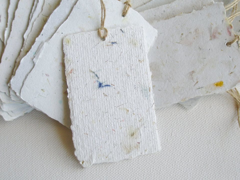 Handmade Recycled Paper Tags, 50 Gift Tags, Swing Tags, Deckle Edge homemade Tags, Blank Product Tags, Neutral toned Tags, Eco Neutral Tones
