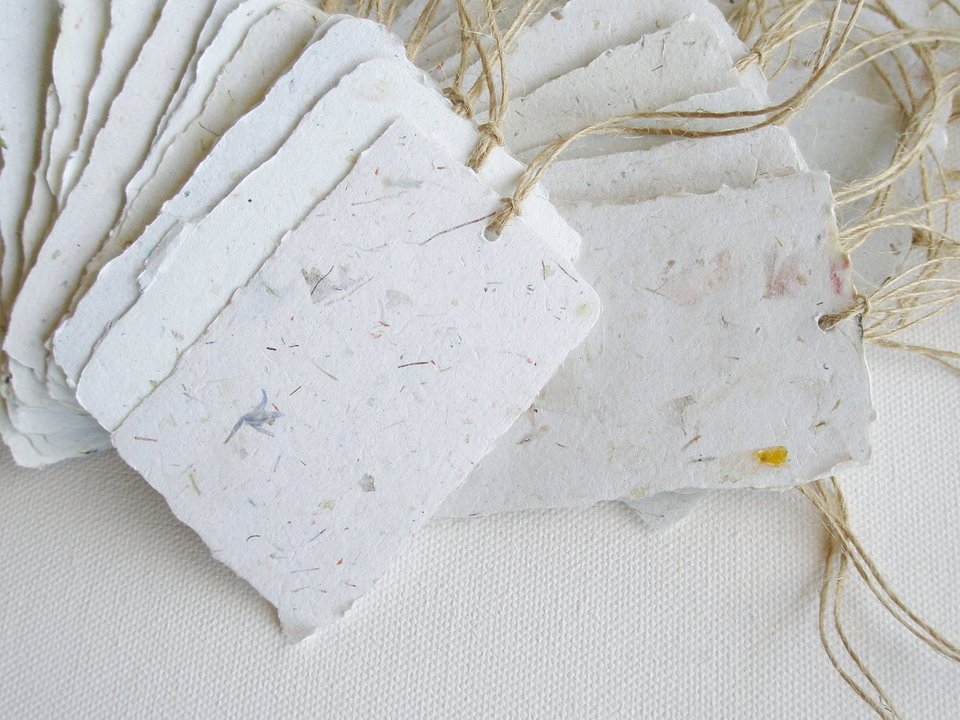 Handmade Recycled Paper Tags, 50 Gift Tags, Swing Tags, Deckle Edge homemade Tags, Blank Product Tags, Neutral toned Tags, Eco Neutral Tones