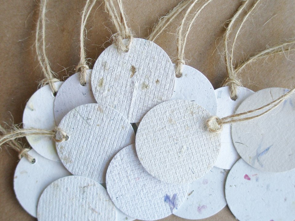 Handmade Recycled Paper Tags,  Neutral Toned Swing Tags, Eco Friendly Tags,  Product Tags, Gift Tags, Small Round Tags, Price Tags