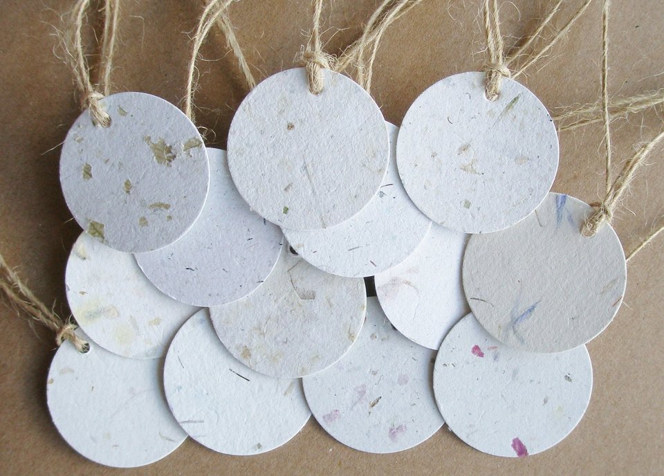 Handmade Recycled Paper Tags,  Neutral Toned Swing Tags, Eco Friendly Tags,  Product Tags, Gift Tags, Small Round Tags, Price Tags