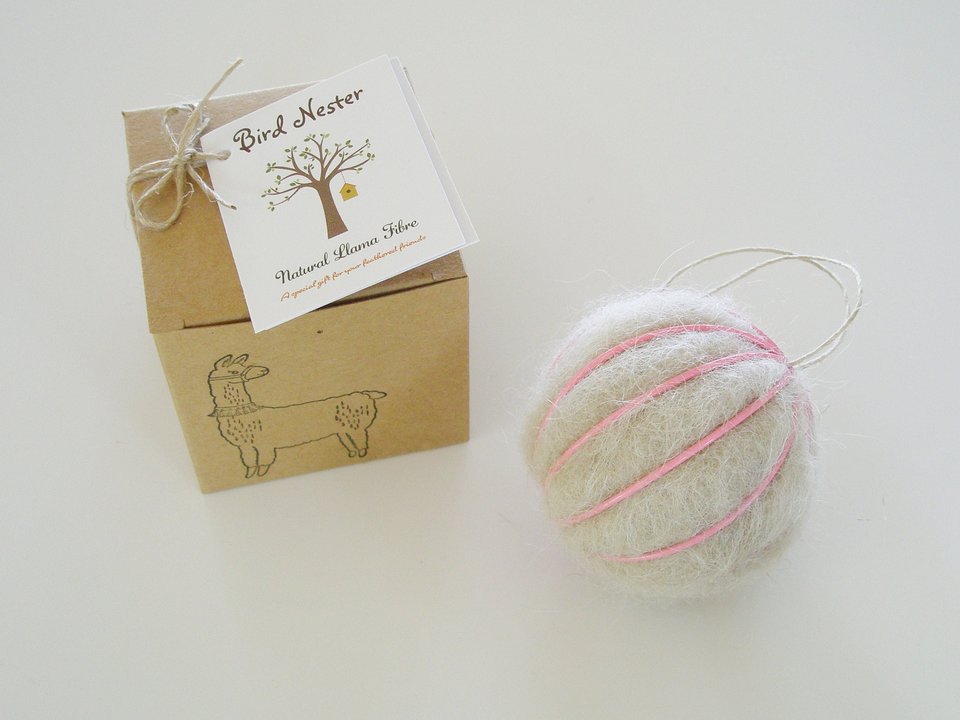 Chritening Favor or Gender Reveal Gift.  Small bird nester Baby Shower Favor. Llama Fibre Nest Building Material in Blue or Pink