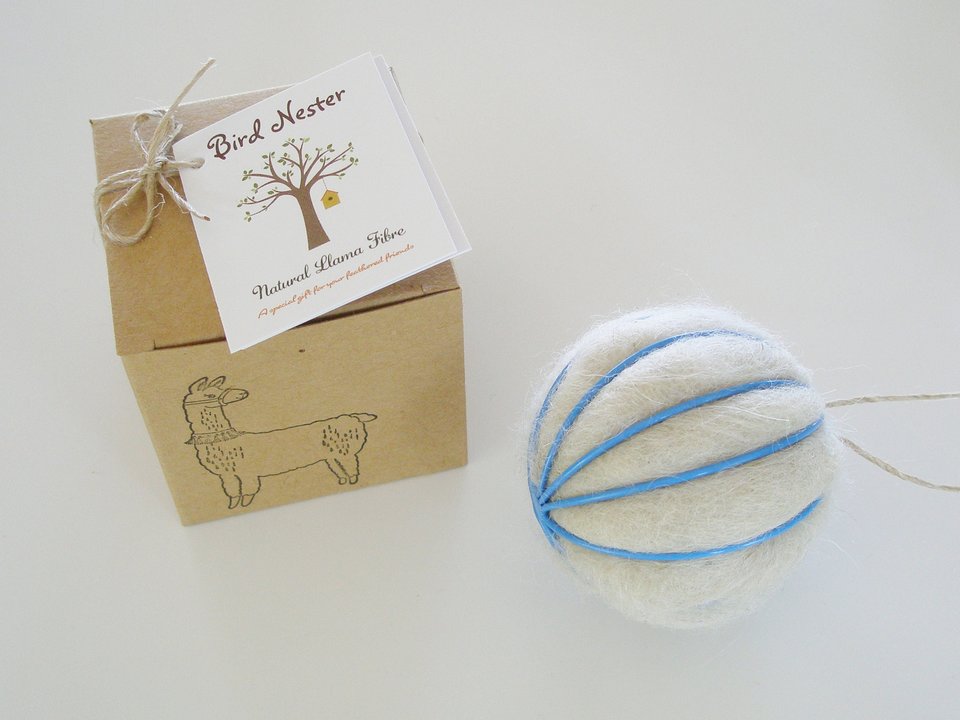 Chritening Favor or Gender Reveal Gift.  Small bird nester Baby Shower Favor. Llama Fibre Nest Building Material in Blue or Pink