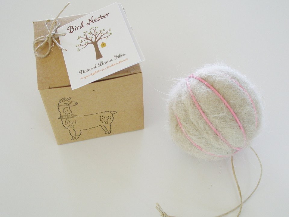 Chritening Favor or Gender Reveal Gift.  Small bird nester Baby Shower Favor. Llama Fibre Nest Building Material in Blue or Pink