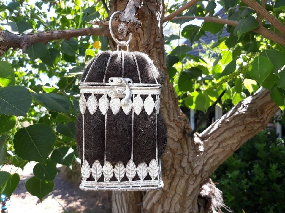 Birdcage Bird Nester, Llama Fibre, Nesting Material for Native Birds, Garden Gift for Mother, Bird Gift, Decorative Vintage Bird Cage